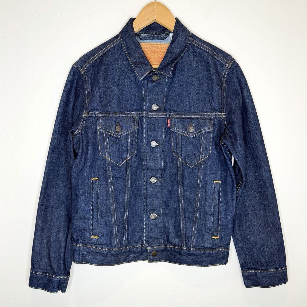Levi’s Trucker Jacket Dark Wash Blue Jean Denim Men’s Small Button Up